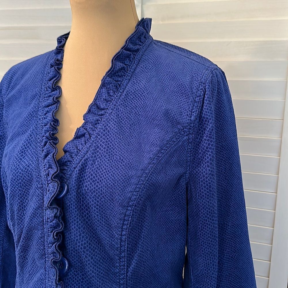 Chico's Corduroy Jacket Size 1 (8) Snake Print Stretch Ruffled - Picture 5 of 15